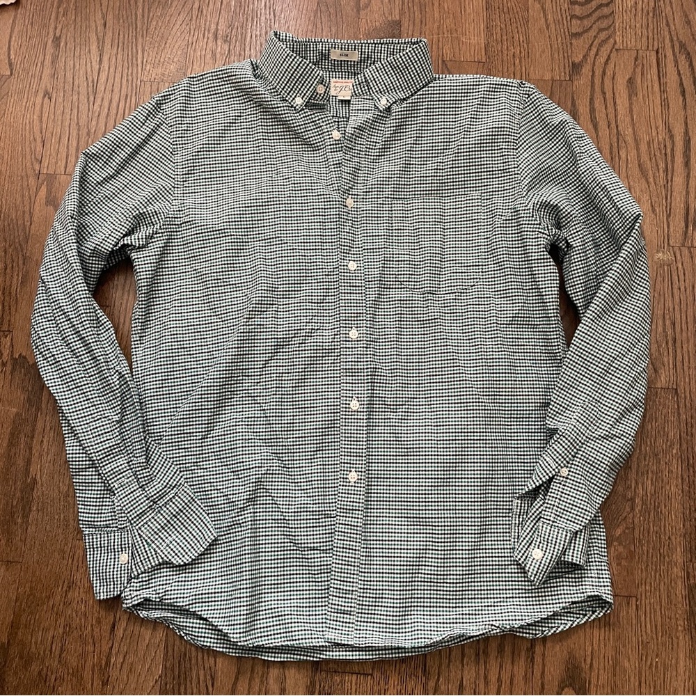 J. Crew Pima Cotton Gingham Plaid Green Men's Button Down Shirt Men’s Large